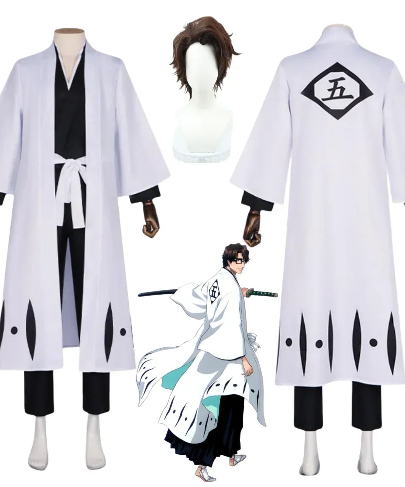 Anime Bleach Aizen Sousuke Cosplay Costume Wig Sets Bleach Thousand Year Blood War Gotei 13 Team 5 Captain Robe Kimono Outfits