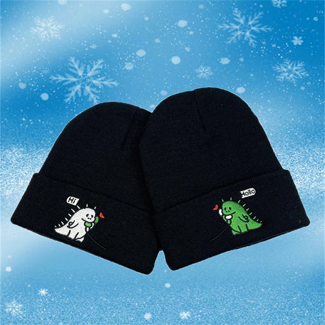 1pcs the top Small dinosaurs couples bonnet Autumn and winter outdoor skiing warm knitted cap