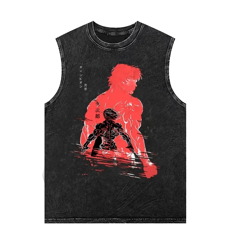 Anime Graphic Tank Tops Man Sleeveless Shirt Vintage Washed Vest  Summer Y2k Clothes Casual T Shirt Harajuku Streetwear