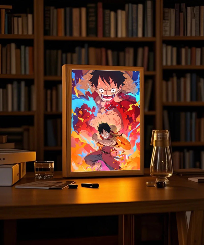 Anime Light Painting Photo Frame One Piece Luffy Zoro LED Night Light Birthday Gift Manga Bedroom Decor Original Art Moon Lamp