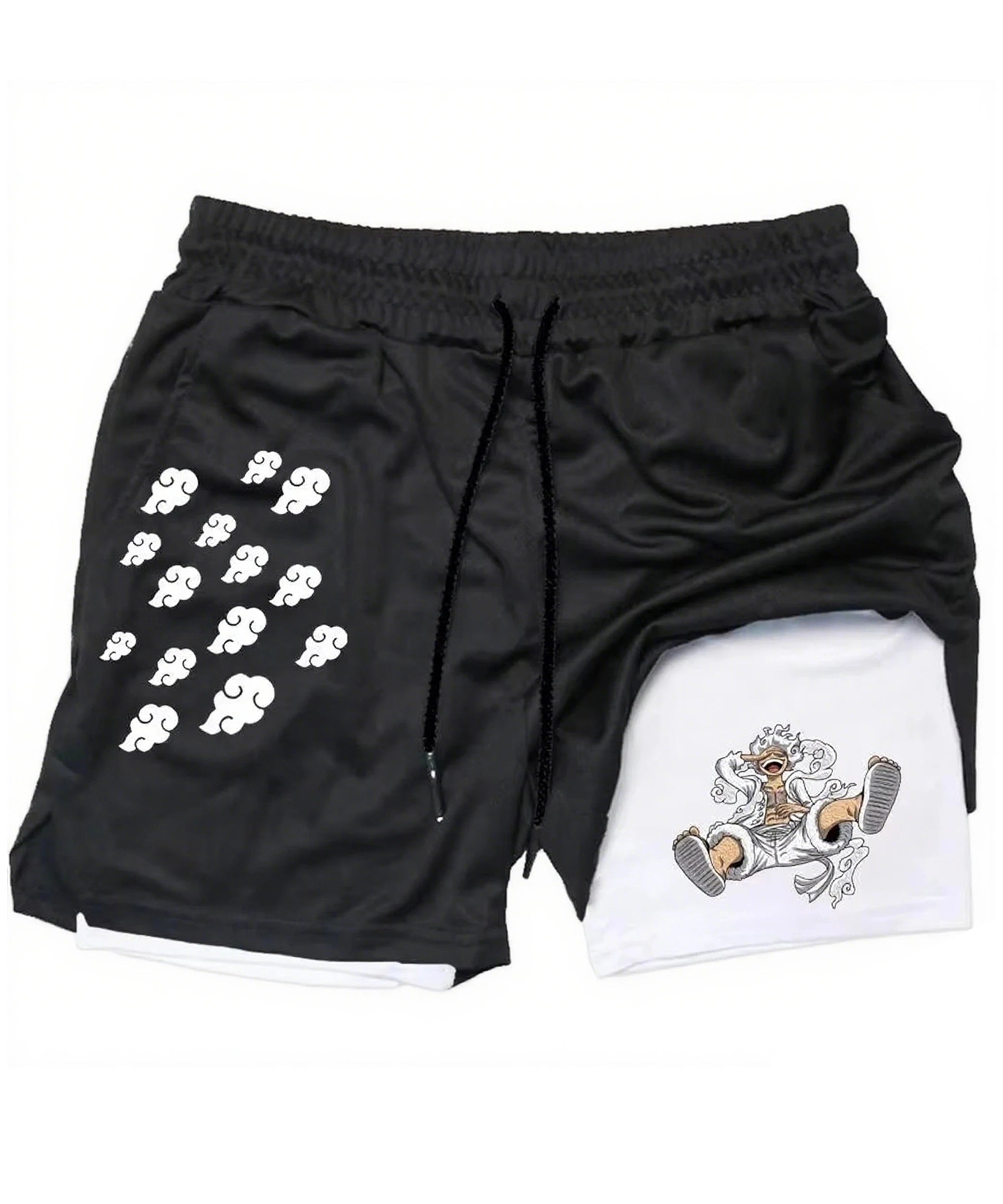 Anime One Piece Men's Shorts Quick-dry Double Layer 2-in-1 Pants Summer Graphic Print Workout Training Fitness Sports Gym Shorts