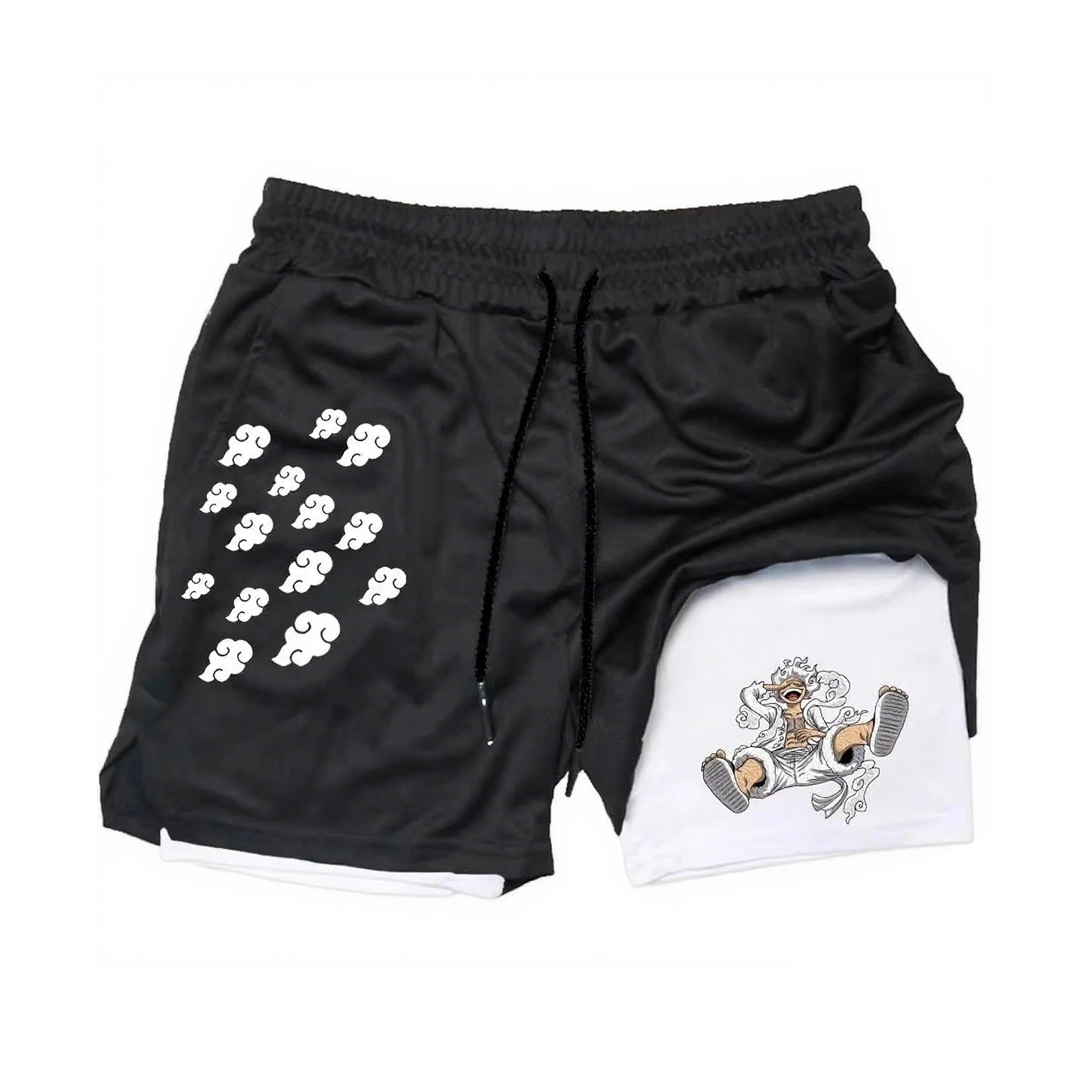 Anime One Piece Men's Shorts Quick-dry Double Layer 2-in-1 Pants Summer Graphic Print Workout Training Fitness Sports Gym Shorts