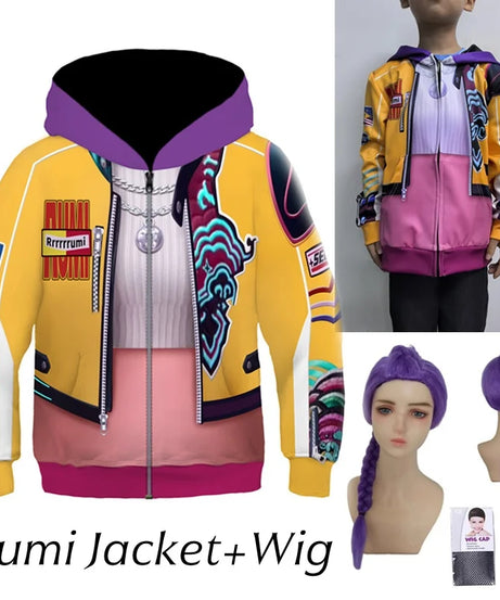 Kids Rumi Jacket Demon Hunter of KPop Cosplay Costume Children Child Girls Hoodies Disguise Roleplay Fantasia Clothing Halloween