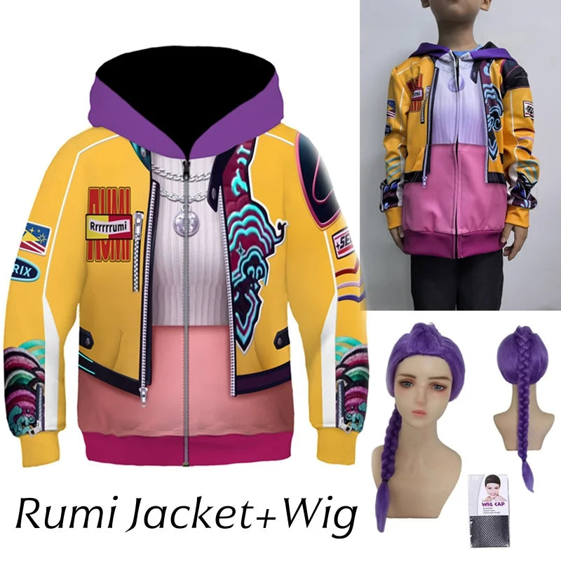 Kids Rumi Jacket Demon Hunter of KPop Cosplay Costume Children Child Girls Hoodies Disguise Roleplay Fantasia Clothing Halloween