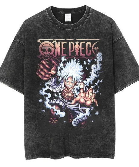Men Hip Hop Streetwear Black T-Shirt  Anime One Piece Luffy Zoro Vintage T Shirt Summer Harajuku Cotton Tshirt Short Sleeve Tops