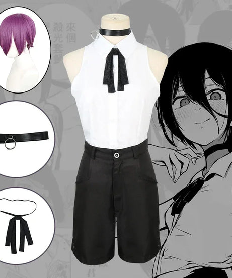 Reze Cosplay Costume Chainsaw Man Outfits Blue Suit Shirt Tie Short  Neck Ring Women Anime Uniform Halloween