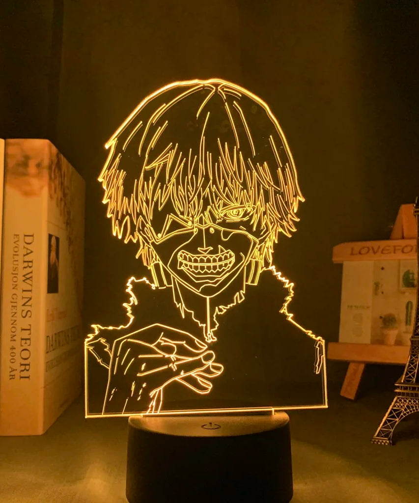 Anime Tokyo Ghoul Glowing Acrylic Stand Ken Kaneki Figure Nightlight for Reading Room Decor Light Gift for Birthday Table Lamp