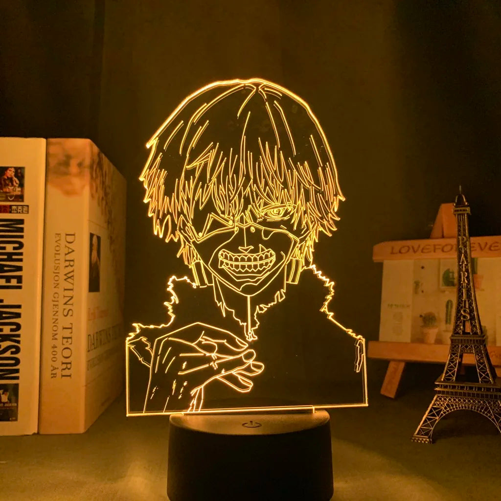 Anime Tokyo Ghoul Glowing Acrylic Stand Ken Kaneki Figure Nightlight for Reading Room Decor Light Gift for Birthday Table Lamp
