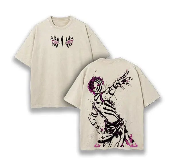 Demon Slayer Akaza Wash T-shirt Man Women Short Sleeve Tee Summer Y2k Streetwear Oversized Vintage Anime Print Casual Top