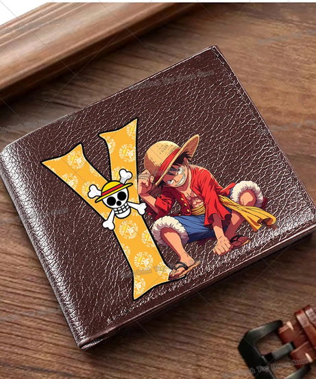 Anime Luffy Men Pu Wallet One Piece Letter A-Z Foldable Short Wallet Man Portable Credit ID Card Holder Male Pocket Coin Purse