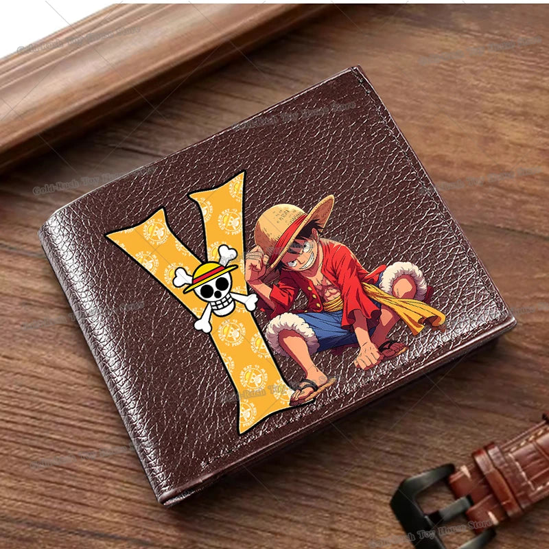 Anime Luffy Men Pu Wallet One Piece Letter A-Z Foldable Short Wallet Man Portable Credit ID Card Holder Male Pocket Coin Purse