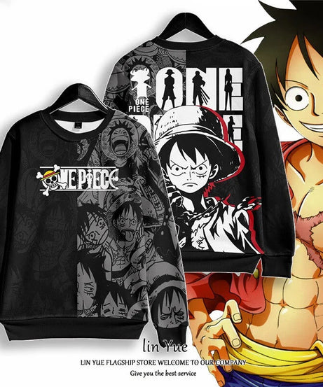 One piece Monkey D. Luffy Cartoon Round Neck Sweatshirt with Printed Casual Loose Autumn and Winter Long Sleeved Top
