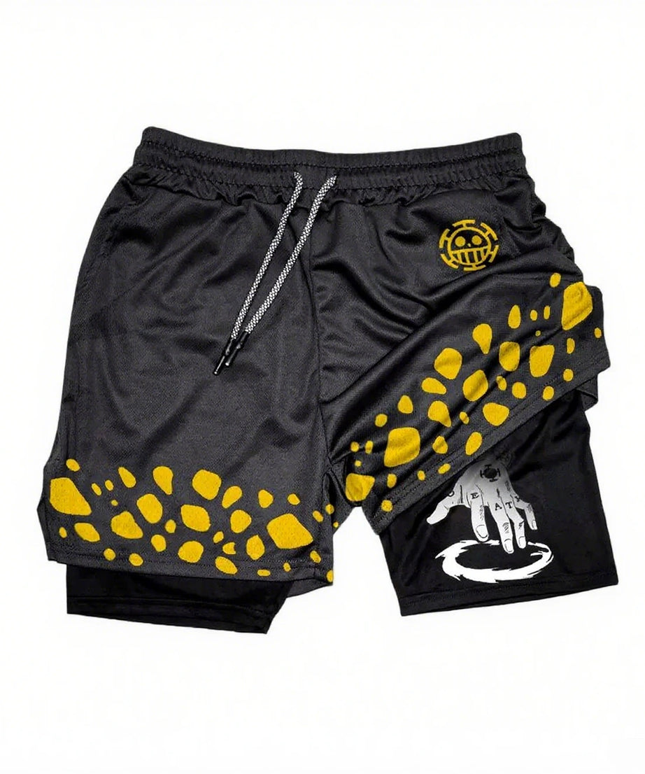 Anime One Piece Men's Shorts Quick-dry Double Layer 2-in-1 Pants Summer Graphic Print Workout Training Fitness Sports Gym Shorts