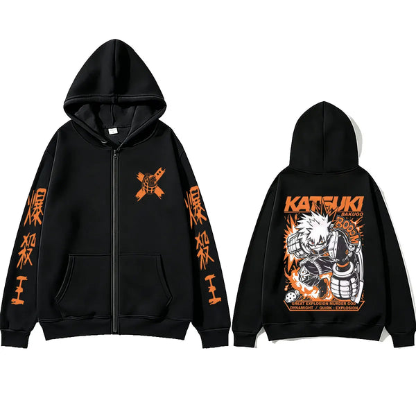 My Hero Academia Katsuki Bakugo Graphic Zip-Up Hoodie Harajuku Streetwear