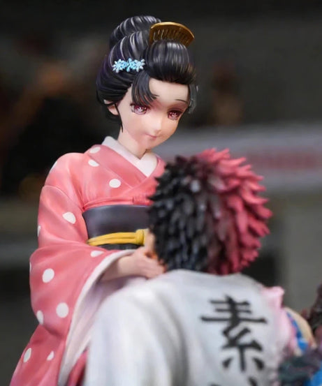 27cm Demon Slayer GK Popart Akaza & Koyuki Figure Anime Collectible Model Toy Cherry Blossom Scene Statue Desktop Ornament Gift