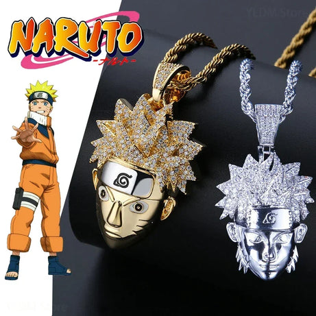 Naruto Sasuke Necklace Hip Hop Hipster Pendant Gold Silver Anime Character Statue Fashion Jewelry Trinket Party Birthday Gifts