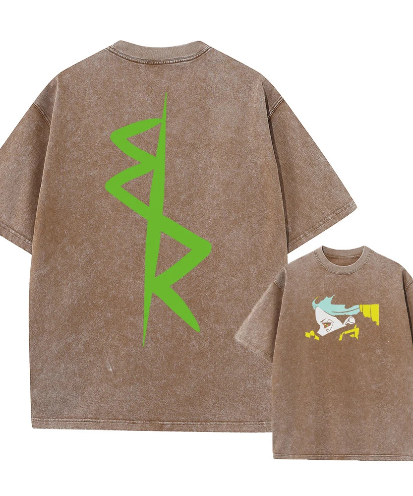 Cyberpunk Acid Anime Tee – Vintage Washed Streetwear Unisex T-Shirt