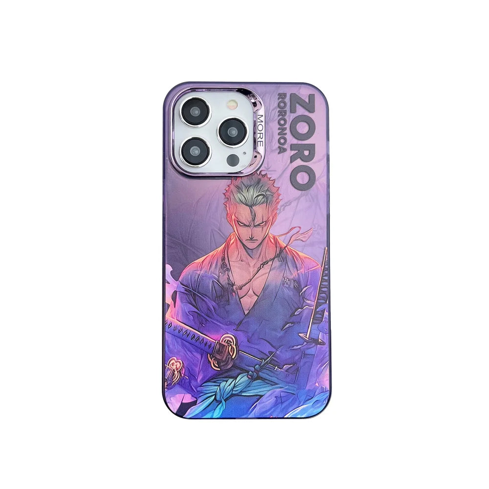 Anime One Piece Luffy Zoro Phone Case For iPhone 11 12 13 14 15 16 Pro Max Electroplated Camera Protector Cover