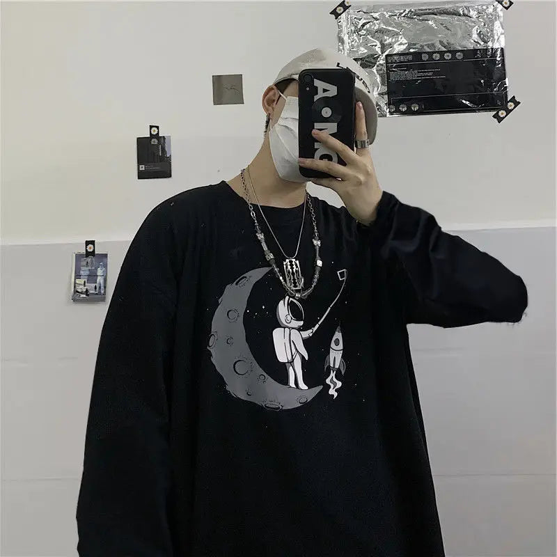 Anime One Piece Monkey D. Luffy Spring and Autumn New Loose Boys' Long Sleeve Cartoon Student T-shirt Clothes