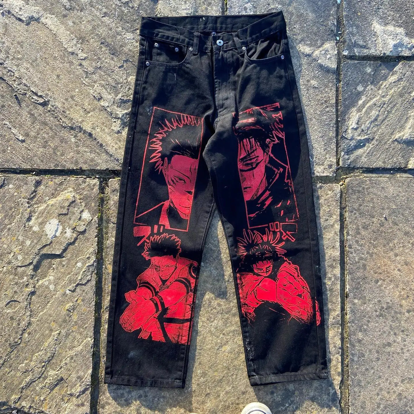 Harajuku Anime new Japanese Style High Waist Jeans Graphic wide leg jeans Streetwear Y2K Jeans for Men Women Wide Trouser Pants