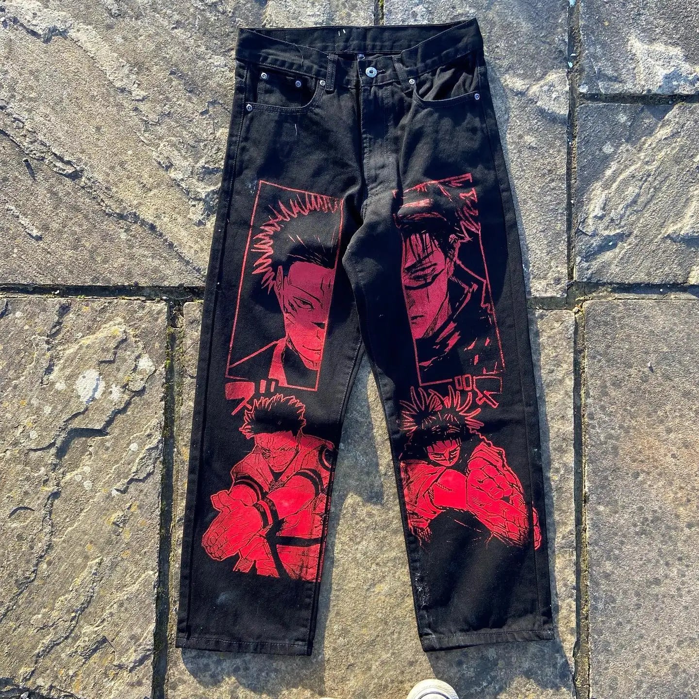 Harajuku Anime new Japanese Style High Waist Jeans Graphic wide leg jeans Streetwear Y2K Jeans for Men Women Wide Trouser Pants