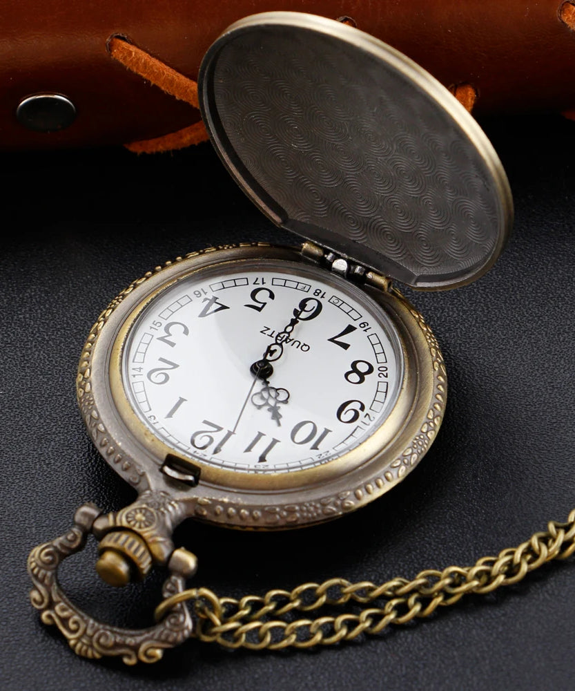 Bronze Pendant Necklace Quartz Pocket Watch Anime Death Comes Fob Chain Watch Clock Men's and Children's Best Holiday Gift