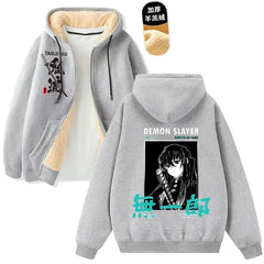 Demon Slayer Tanjiro & Giyu Tomioka Thick Winter Fleece Zip-Up Jacket
