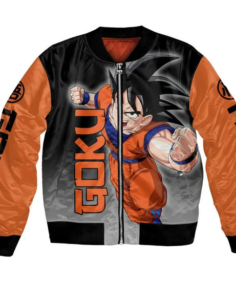 Plus Size Anime Bomber Jacket for Men - One Piece Naruto Dragon Ball Themed Military Aviator Coat, Cosplay Winter Outerwear Gift