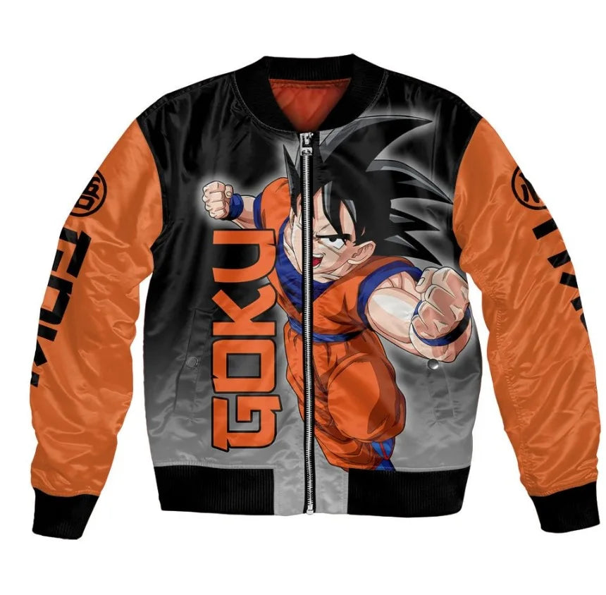 Plus Size Anime Bomber Jacket for Men - One Piece Naruto Dragon Ball Themed Military Aviator Coat, Cosplay Winter Outerwear Gift