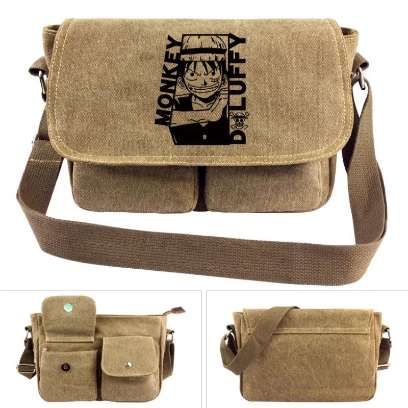One Piece Canvas Shoulder Bag - Luffy & Law Logo Sling Bag, Unisex Student Backpack for Casual Daily Use & Anime Fans
