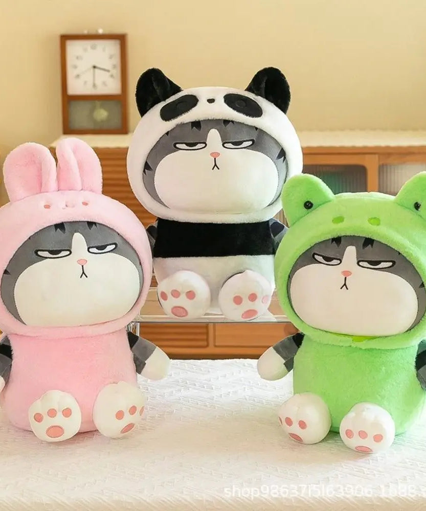 22/40cm Tabby Cat Doll Plush Toy Small Hooded Dressed Panda Frog Bunny Plushie Peluche Cosplay Animal Kids