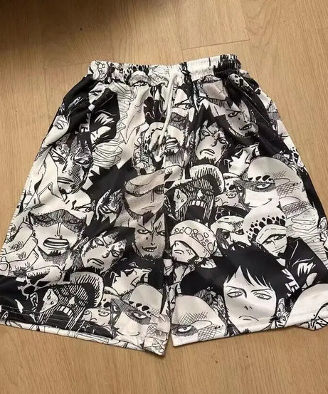One Piece Lufy Shorts Anime Figure Summer Loose Fitting Home Pajama Pants Casual Couple Beach Pants Men Boys Cosplay Toy