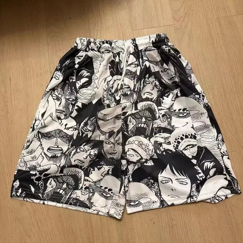 One Piece Lufy Shorts Anime Figure Summer Loose Fitting Home Pajama Pants Casual Couple Beach Pants Men Boys Cosplay Toy
