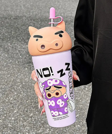 Crayon Shin-Chan Stainless Steel Thermos Mug – 600ml Anime Tumbler with Straw