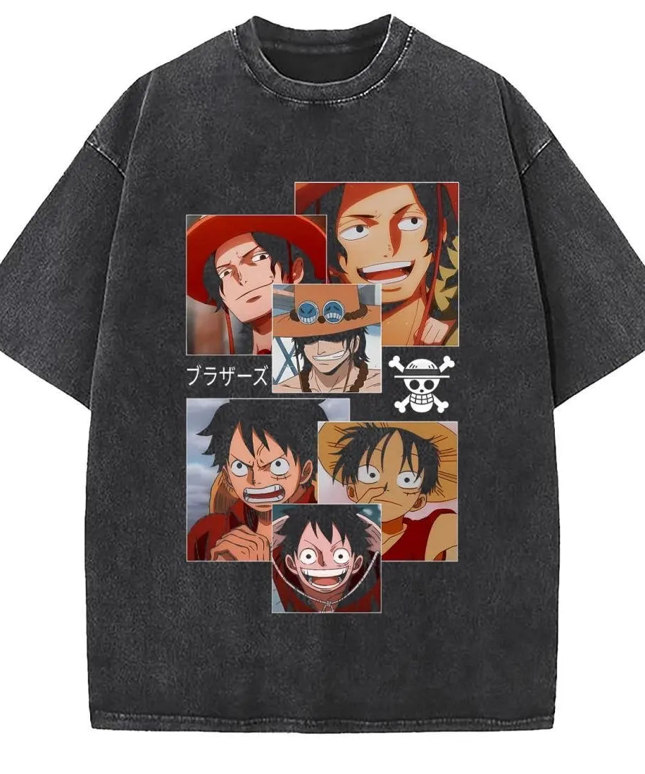 Unisex Oversized Anime Washed T-shirt Men One Piece Streetwear Women Short Sleeved Graphic Tee Summer Harajuku Casual Top HipHop