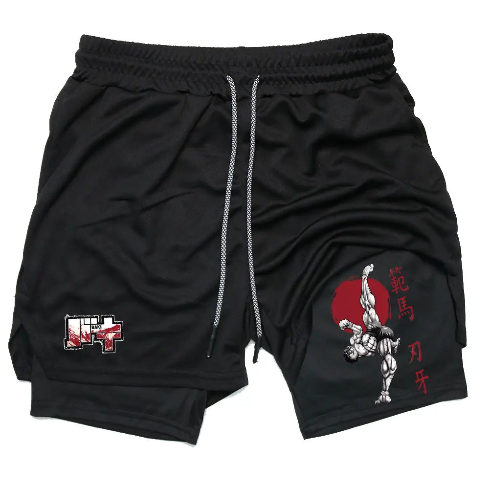 Baki Hanma Men's 2-in-1 Compression Gym Shorts – Quick-Dry Fitness Activewear 8
