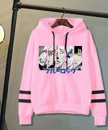 New Anime Blue Lock Pattern Print Hoodies Men Women Fashion Casual Sports Stripe Sweatshirts Ladies Pullovers Tops