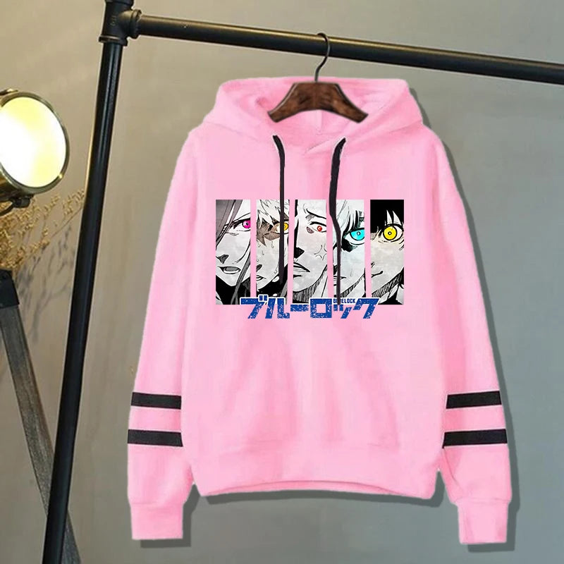 New Anime Blue Lock Pattern Print Hoodies Men Women Fashion Casual Sports Stripe Sweatshirts Ladies Pullovers Tops