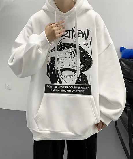 Anime One Piece Monkey D. Luffy Hoodie Men Cartoon Hooded Spring and Autumn Coat Couple Loose Hoodie Top