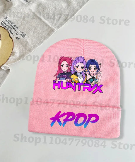 Kpop Demon Hunters Kawaii Knitted Hat for Girls Anime Cute Knit Hats Children Autumn Winter Windproof Warm Hats Gifts