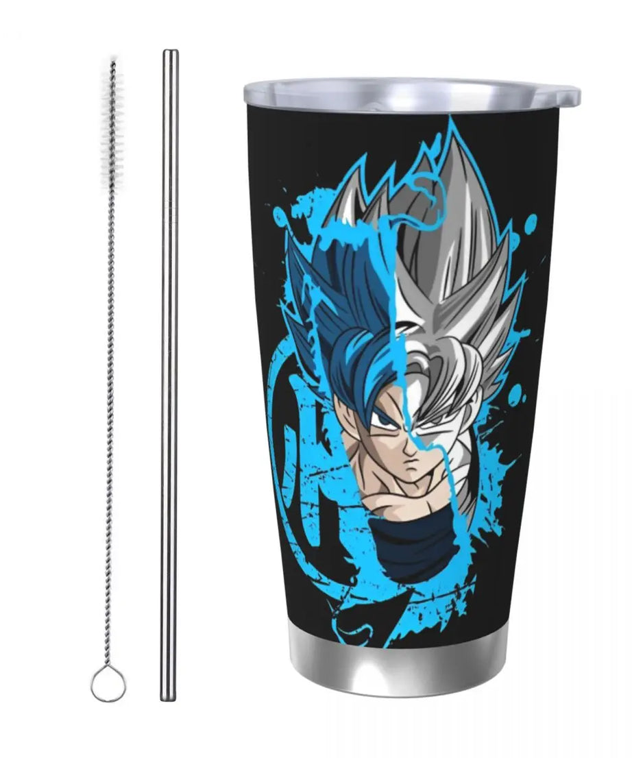 Son Goku & Vegeta DBZ Stainless Steel Tumbler – Double Wall Hot & Cold Cup with Straw