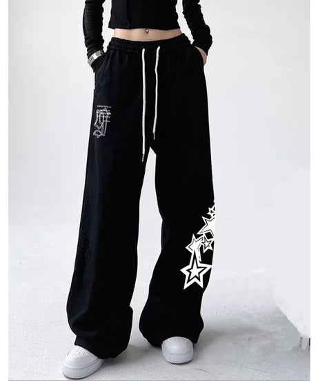 Letter Star Print Design Sweatpants Women gangster anime Street Style Wide Leg Pants Women Spring Summer Trendy Long Trousers