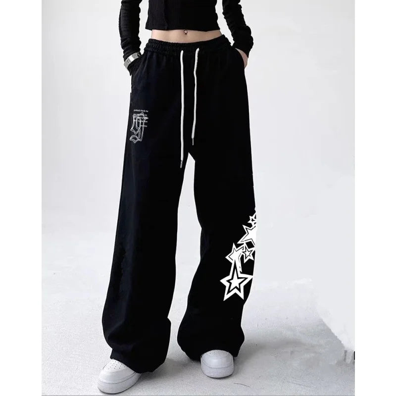 Letter Star Print Design Sweatpants Women gangster anime Street Style Wide Leg Pants Women Spring Summer Trendy Long Trousers