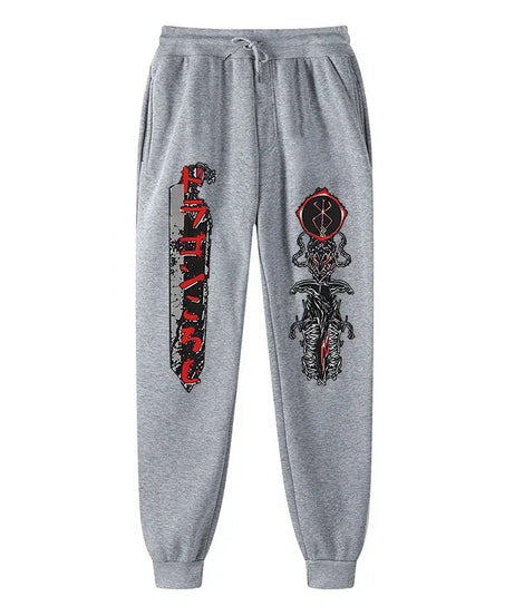 Men's berserk animated printed sportswear pants sports jogging pants casual polar lining pocket pants