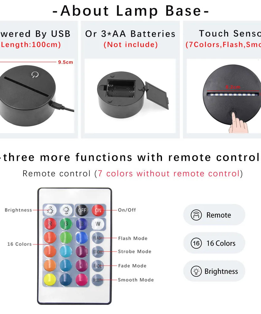 3D Night Light Kuromi Sanrio Anime Character 7/16 color band remote control LED night light Bed Room Decoration Birthday Gift