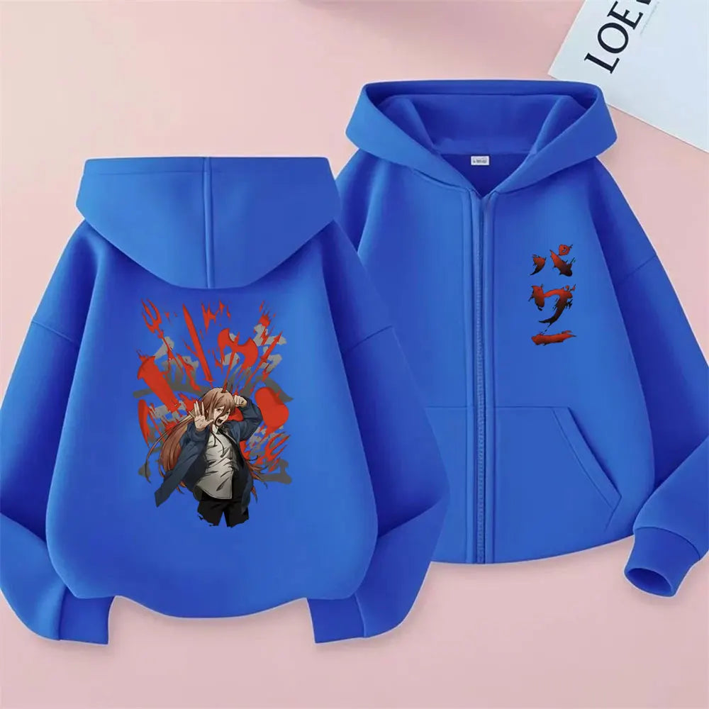 Chainsaw Man Power Graphic Zip Up Hoodie Unisex Oversized Harajuku Jacket 4