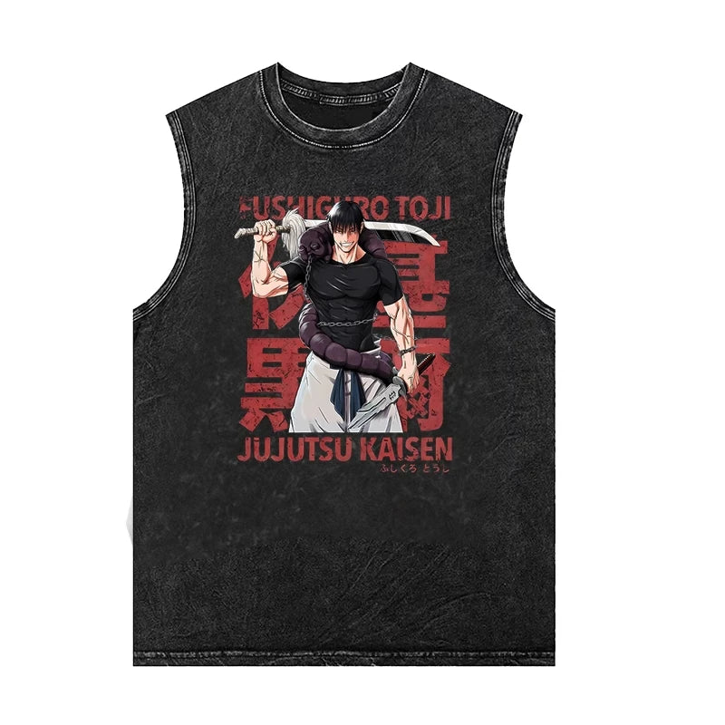 Anime Graphic Tank Tops Man Sleeveless Shirt Vintage Washed Vest  Summer Y2k Clothes Casual T Shirt Harajuku Streetwear