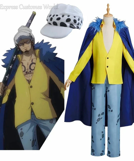 Anime Water Law Tra Falgar Cosplay Costume Trafalgar D Cosplay Suits Uniform For Men Halloween Coat Death Technician Hat