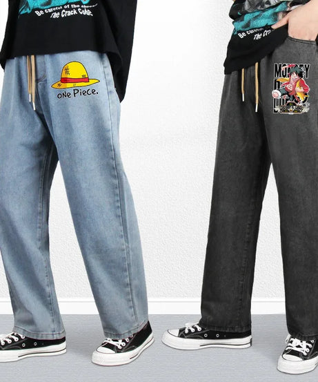 ONE PIECE Sauron Luffy Ace White Beard Anime Daily Trousers Loose Spring and Autumn Wide Leg Pants Casual Jeans Gift