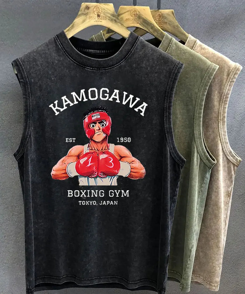 Men's Tank Top Anime Hajime No Ippo Graphic T-shirt Print Oversized Gym Clothing Vintage Wash Sleeveless Vest Womens Y2k Clothes